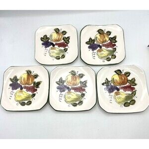 Gift Ideas Creation Vintage Set of 5 Hand Painted Fruit Design Ceramic Plates